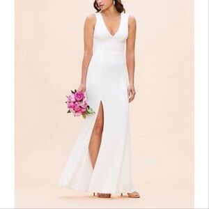 Dress The Population Sandra Plunge Sheath‎ Gown White Sz M